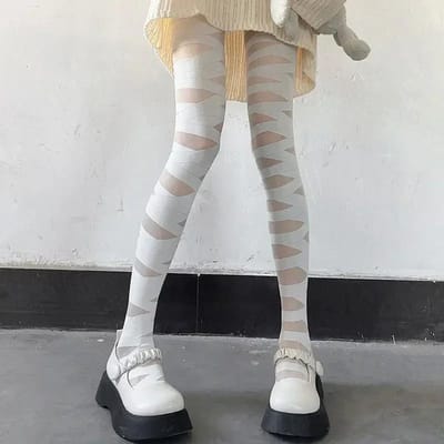 Goth Lolita Cosplay Bandage Ontwerp Zacht Fluweel Panty's Dames Sexy Kruisband Bodem Kousen Kostuums Punk Jk Schattig Meisje Kousen gray