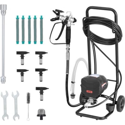 VEVOR Airless verfspuit met onderstel, 640 W, 3000 psi, verfspuitsysteem met reinigingsborstel, slang, verlengstang en sproeiers, verfspuit voor woningen en gebouwen