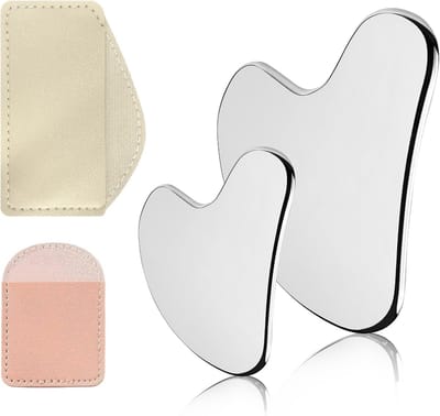 Gua Sha Massage Tool Set van RVS - Hartvormige Scraper voor Gezicht en Lichaam - Verminder Puffiness en Verstevig de Huid - Perfect als Cadeau