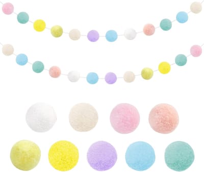 Allecto - Kleurrijke Pompom Garland - Decoratie - Feestjes - Vilt Ballen - Kamers - Versiering - Slinger - 2 Stuks