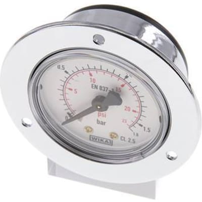 0..1.6 Bar Paneelmontage Manometer Staal/Messing 50 mm Klasse 2.5 (Voorflens) - MW01P650SH-FP