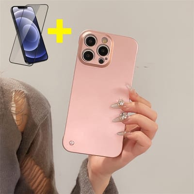 Hoesje voor iPhone 15, Frameloze Ultradunne Case, Zichtbare zijkanten voor comfort, Hoes PC met Metallic Matte Afwerking, Anti-Vingerafdruk-RozeRoze - Screenprotector