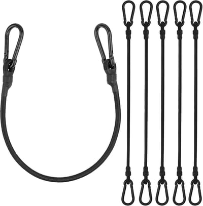 Spanningsrubbers met karabijn - Bagagestroppen elastisch - Bagage Vastzetten - Aluminium connector - 60 cm 6 stuks - Zwart
