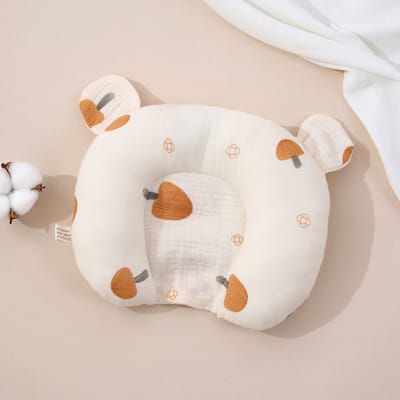 U-vormig babykussen van puur katoen, vormgevend kussen voor baby's, absorberend en machinewasbaar, met een concave vorm voor gelijkmatige drukverdeling, geschikt voor kinderen van 1-3 jaar, wit patroon 1