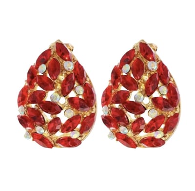 Clip oorbellen -luxe -Rood strass - druppel- geen gaatje- Charme Bijoux