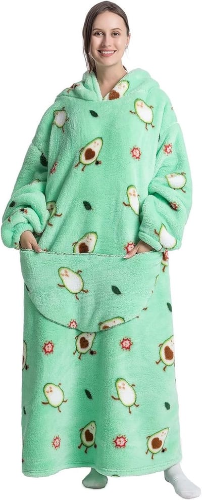 Extra lange, draagbare hoodiedeken voor dames en heren - comfortabele en warme dekentrui met capuchon en grote zak