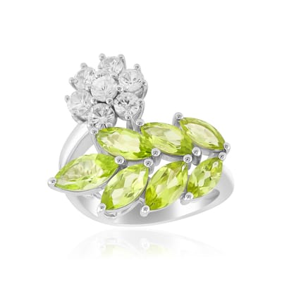 Cavill - Elegante Zilveren Damesring - 925 Sterling Zilver Gerhodineerd - Jilin Peridot Marquise 2,245 ct - 0,892 ct Zirkonia - Groene Edelsteen Ring