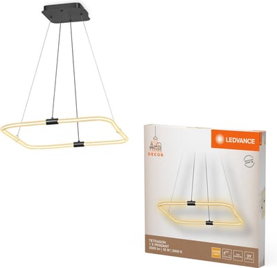 LEDVANCE Decor Tetragon hanglamp van gebogen polycarbonaat met LED en filamentontwerp, 18 W, 2000 lm, 3000 K, 830 warm wit, click dimbaar, donkergrijs, kunststof (PC)