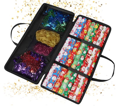 Cadeaupapier opberger - met 3 netjes - zwart