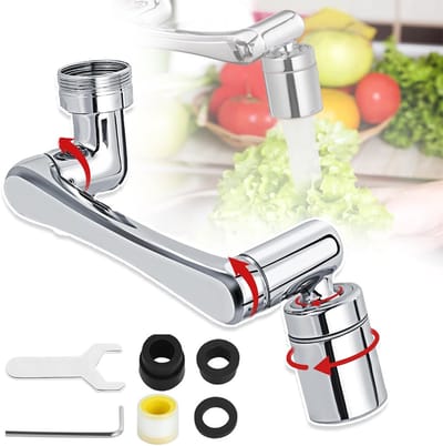 1440° Draaibare Kraan Verlengslang - 2 Wateruitlaat Standen Kraanbeluchter - Messing Corrosiebestendig - Universele Adapter Eenvoudig Te Installeren - Zilver