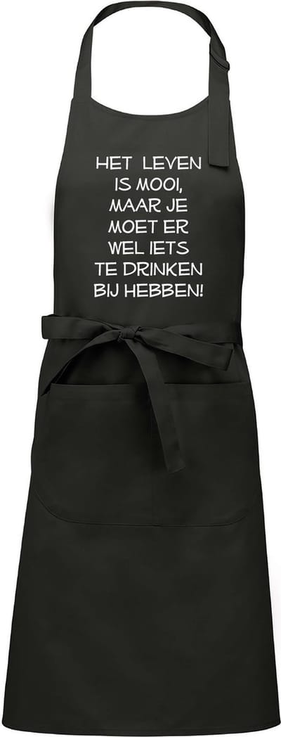 Mijncadeautje Schort - Het leven is mooi - opdruk wit - mooie en exclusieve keukenschort - chique grijs