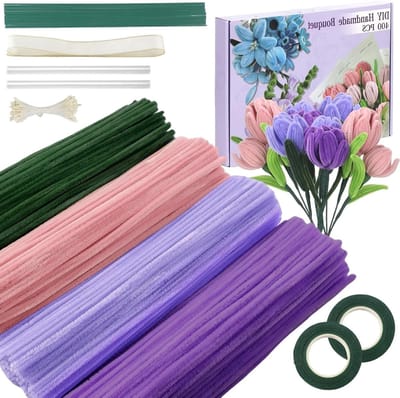 Pijpenreiniger Bloemen Set - Knutselset Tulpen - Bloemstukken Maken - 400 Delige Set - 32 x 20 x 4 cm