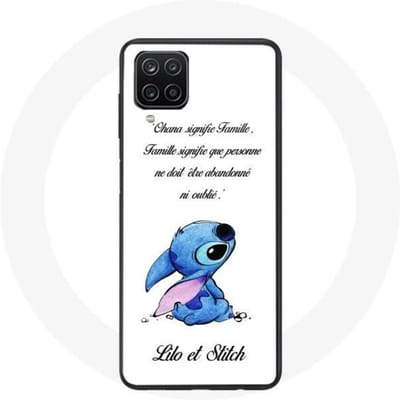 Samsung Galaxy A12 Hoesje Lilo en Stitch Ohana Quote Wit