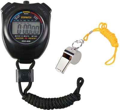 carmdering - Digitale Sport Stopwatch - Digitale Chronometer - Sport stopwatch - Grote LCD Display - Roestvrijstalen Fluitje - Roestvrij Staal - Helder Geluid En Stil Gebruik - Ideaal Voor Training En Wedstrijden - 1 Stuk