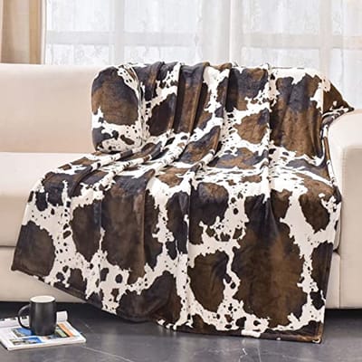 Bruine deken met koeienprint - Dubbelzijdige flanellen plaid voor bed en bank