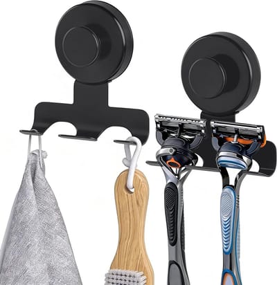 Set van 2 Shaver Holders voor de Douche - RVS Scheerapparaat Houder met Vacuum Suction Cup en Waterdichte Plak Hangers voor Badkamergebruik