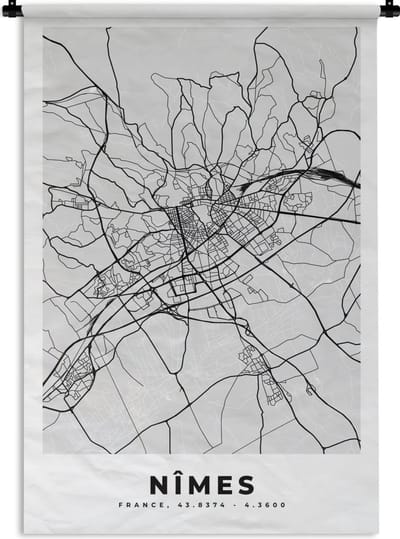 Wandkleed - Wanddoek - Kaart - Stadskaart - Nîmes - Plattegrond - Frankrijk - 120x180 cm - Wandtapijt