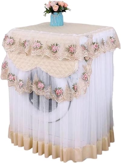Wasmachinehoes Kant - Decoratie Wasmachine - Huishoudelijke Decoratie - Bloemenborduurwerk - 60x60x85 cm - Beige