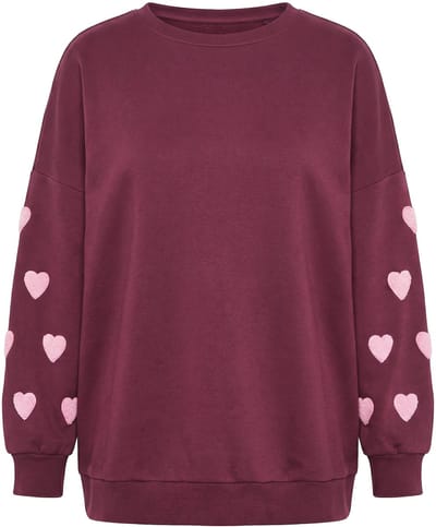 Studio Untold - Dames - Sweatshirt extra oversized Hearts-mouw - Aubergine - Maat 50+