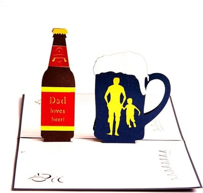 Pop up wenskaart - Papa houdt van bier Felicitatie Vaderdag 3D pop-up wenskaart - voor lieve papa