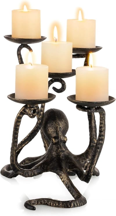 Kandelaar kandelaar Octopus voor 5 theelichthouders stompkaarsenhouders, kaarsenhouder Gothic decoratieve figuur tafel centerpiece voor Halloween open haard badkamer decor