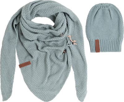 Knit Factory 2-delige Dames Winterset - Coco Omslagdoek - Coco Beanie - Set met sjaal en muts voor dames - Stone Green