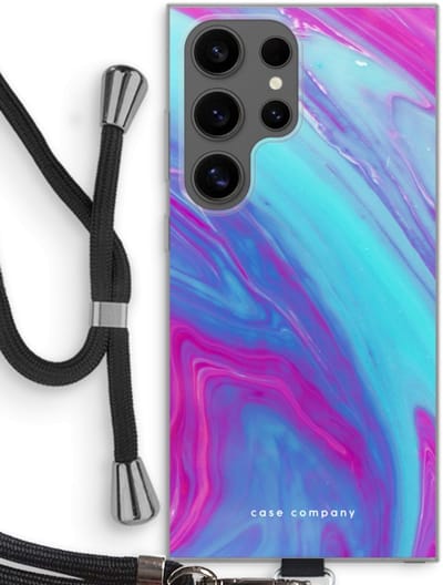 Case Company® - Hoesje met koord geschikt voor Samsung Galaxy S24 Ultra hoesje met Koord - Zweverige regenboog - Telefoonhoesje met Zwart Koord - Bescherming aan alle Kanten en Over de Schermrand