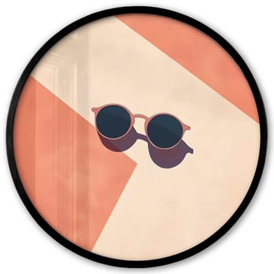 Poster in lijst Rond - Fotolijst 40x40 cm - Posters - Zonnebril - Schaduw - Oranje - Minimalistisch - Ronde posterlijst zwart - Decoratie - Wanddecoratie woonkamer - Muurdecoratie slaapkamer