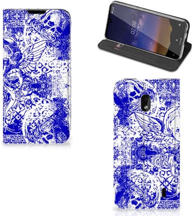 Mobiel BookCase Nokia 2.2 Angel Skull Blauw
