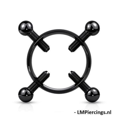 Fake tepelpiercing klem met 4 schroeven zwart - LMPiercings