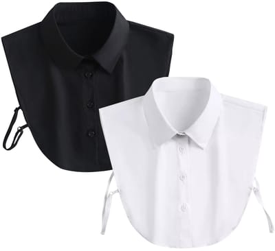 2x Blousekraag los - Losse kraag - Blouse bovenkant - Nep blouse - Verstelbaar - Fake collar - Shirt collar - Kraagje inzetstuk - Nepkraag - One size - Set van zwart en wit - Jonyx