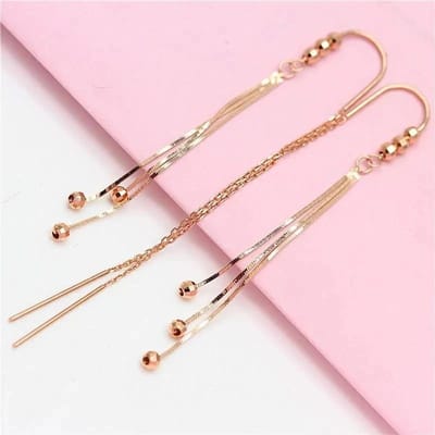 Paars Goud Lange Oorlijn 14K Roségoud Geometrische Ronde Kraal Mode Zachte Kwast Ketting Oorbellen Voor Vrouwen Luxe Sieraden beige