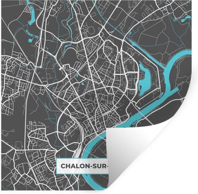 Muurstickers - Sticker Folie - Chalon-sur-Saône - Frankrijk - Kaart - Plattegrond - Stadskaart - 100x100 cm - Plakfolie - Muurstickers Kinderkamer - Zelfklevend Behang XXL - Zelfklevend behangpapier - Stickerfolie