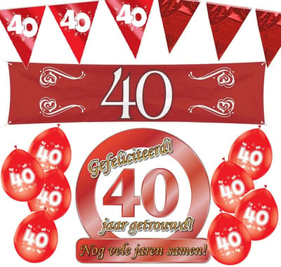 40 jaar getrouwd M 5 delig- Jubileum pakket feestversiering - robijnen bruiloft.