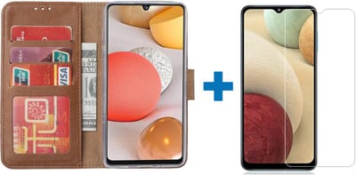 Hoesje Geschikt Voor Samsung Galaxy a12 hoesje bookcase Bruin - Hoesje Geschikt Voor Samsung Galaxy a12 hoesje - 1x Hoesje Geschikt Voor Samsung Galaxy a12 screenprotector screen protector