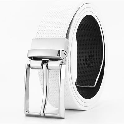 Gesp Riem voor Mannen Dubbelzijdig Echt Leer Casual en Modieuze Riem Roterende Gesp 110-130cm white