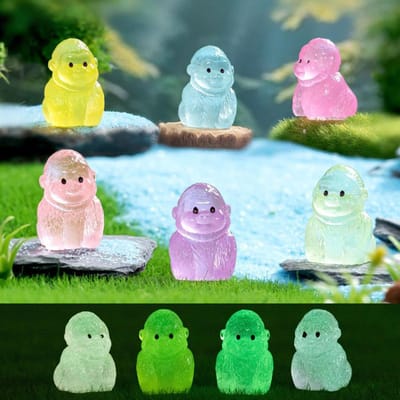 10/20 stuks Lichtgevende Mini Gorilla Glow in The Dark Kleine Miniature Chimpansee Klein Aap Dierfiguren voor DO-IT-YOURSELF Elfentuin W12191WW- white