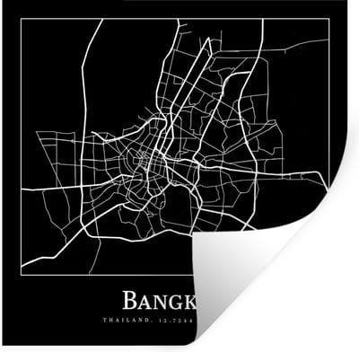 Muurstickers - Sticker Folie - Bangkok - Kaart - Stadskaart - Plattegrond - 100x100 cm - Plakfolie - Muurstickers Kinderkamer - Zelfklevend Behang XXL - Zelfklevend behangpapier - Stickerfolie