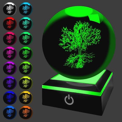 3D Crystal Ball Levensboom Lamp - Veranderende Lichtbasis Sfeerlamp