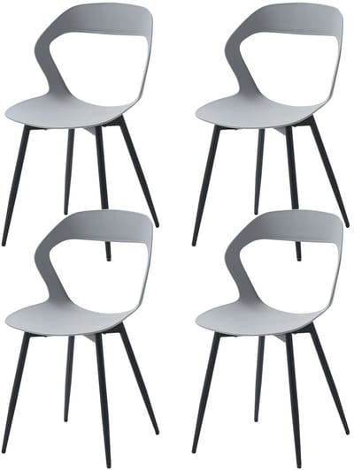 NaevaMi Eetkamerstoelen - Set van 4 - Scandinavische Eetkamerstoelen - Eetkamermeubilair - Modern Design - Keukenstoelen - PP Zitting & Metalen Poten – Ergonomisch - Rugleuning - 83x43,5x43 cm - Grijs