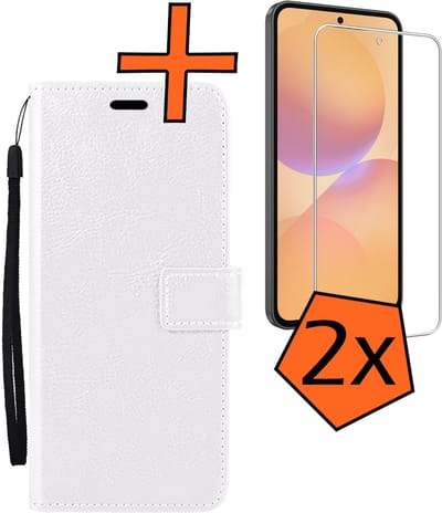 Hoes - Met 2x Screenprotector - Geschikt voor Samsung Galaxy A36 - Luxe Pasjeshouder - Bookcase Portemonee - Flip Case - Kunstleer Book Case - Flipcase Hoes - Book Cover - Walletcase - PortemonneeHoes - Wit