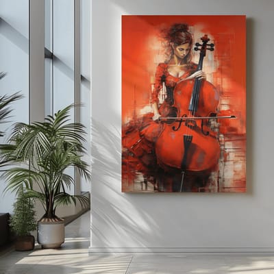 Canvas Schilderij - Vrouw Speelt Cello - Kunst - Wall Art - 60x40x2 cm