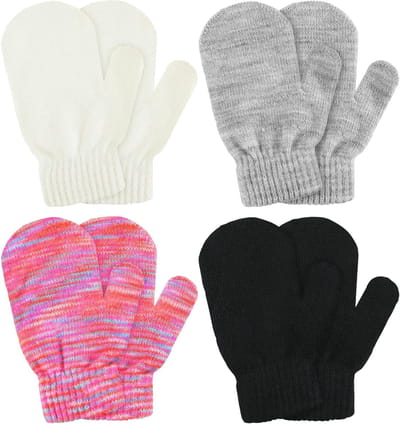 4 Paar Kinderen Gebreide Handschoenen - Rekbare Unisex Volledige Vinger Baby Peuter Wanten voor Koude Dagen