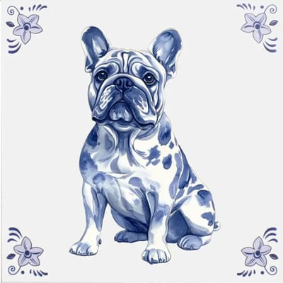 Delfts blauw tegeltje Franse Bull Dog - delfts blauw wandbord - delftsblauw - hollandse cadeautjes - wanddecoratie - decoratieve accessoires