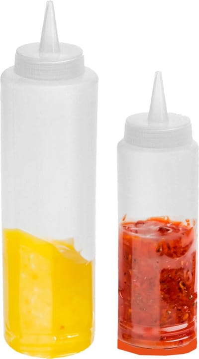 Doseerflessen set - 4x stuks - 250 en 400 ml - kunststof - knijpflessen/sausflessen