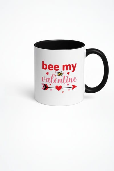 Valentijn Mok 'Bee My Valentine' met Bijtje en Liefdespijl - Keramiek Cadeau Wit/Zwart