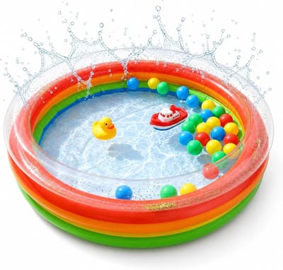 Thijox - Opblaasbaar Kinderbadje 122 x 25 Cm met Hawaiiaans Motief, Inclusief Luchtpomp, Perfect voor Tuin, Balkon, Strand en Badkamer - Regenboog Des