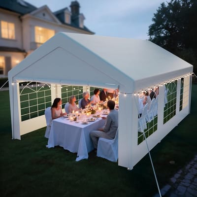 arvioo Paviljoen 4x6, maak van je tuin een feestzone, partytent met 2 zijwanden en 2 geveldelen, uv-bestendig en waterdicht, feesttent van verzinkt stalen stangen en PE-zeil (wit)