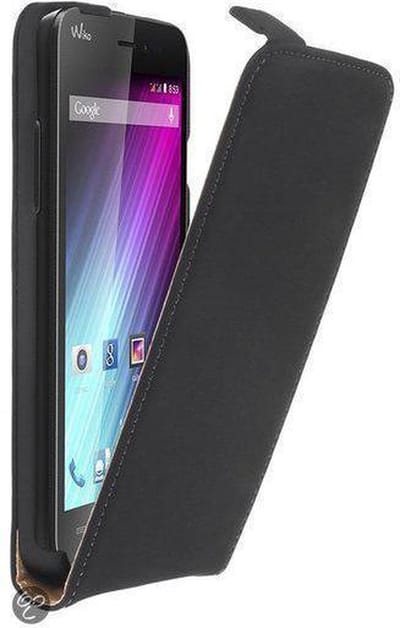Zwart Lederen Flip Case Hoesje Voor Wiko Lenny
