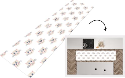 Keukenloper - Loper keuken - Katten - Meisje - Pastel - Patroon - Kinderen - 200x50 cm - Keukenloper vinyl